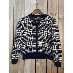 Patchington Houndstooth Zip-Up Knit Cardigan | Navy & Cream | Medium